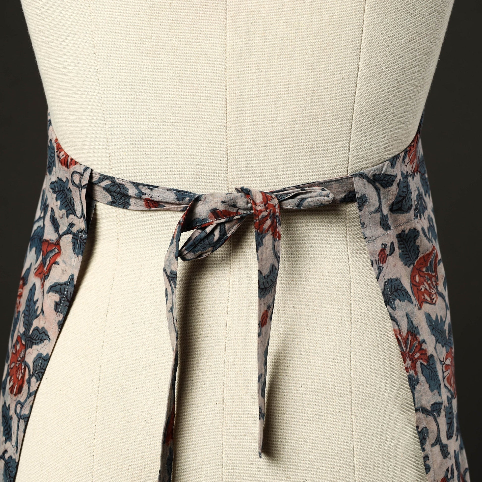 Beige - Bagru Block Print Cotton Apron with Pocket 21