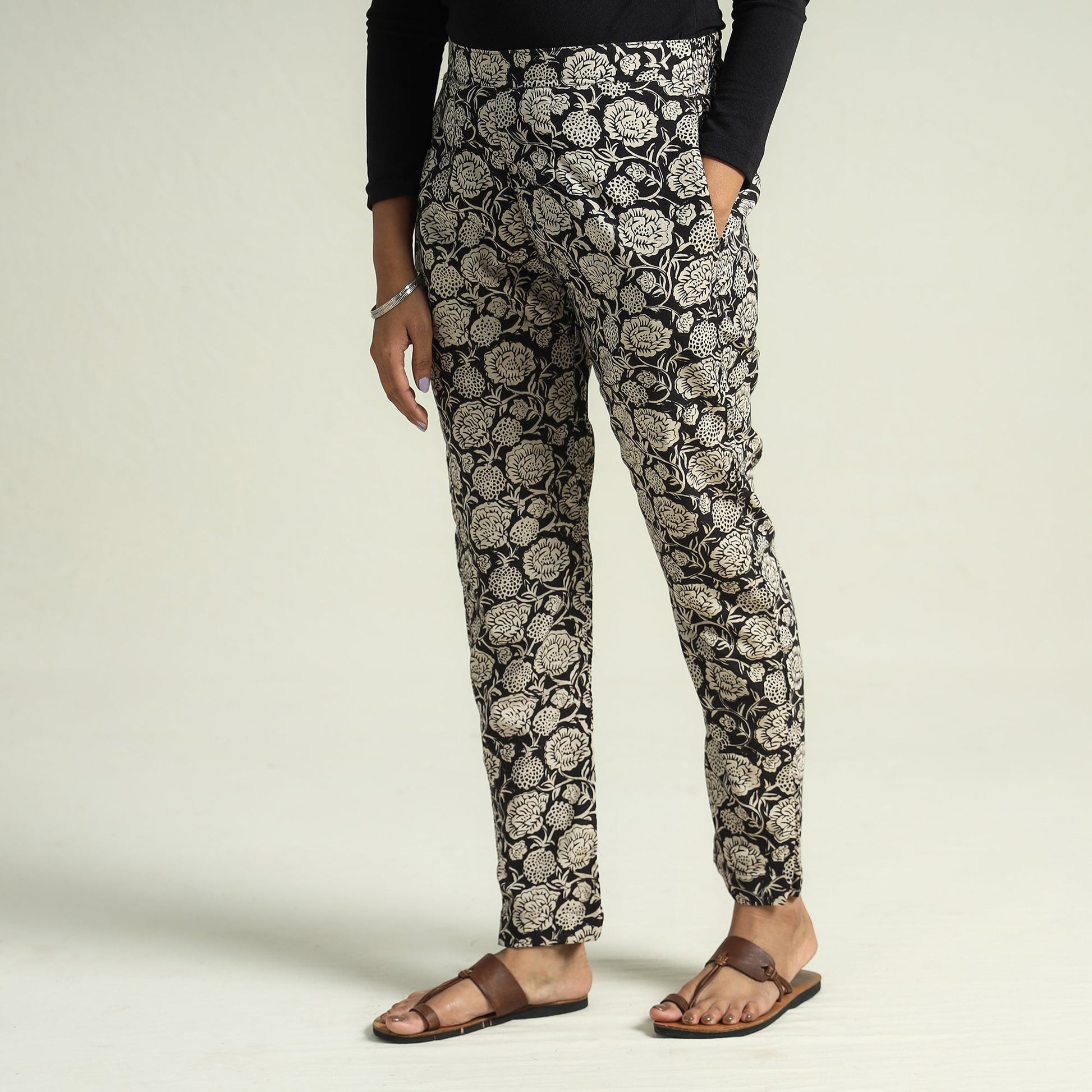 Black - Bagru Block Printed Cotton Tapered Pant