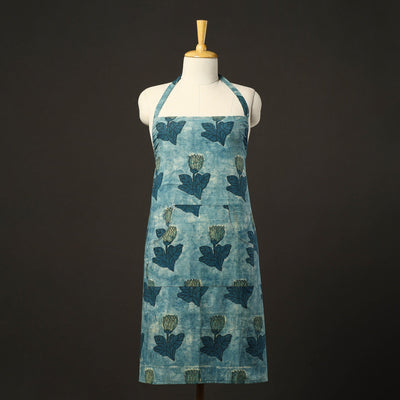 Blue - Bagru Block Print Cotton Apron with Pocket 22