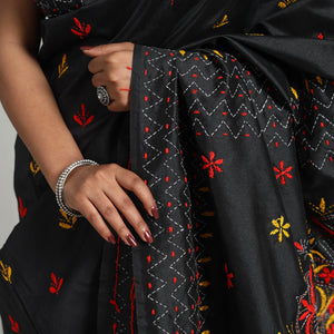 Black - Bengal Nakshi Kantha Embroidery Silk Saree 42
