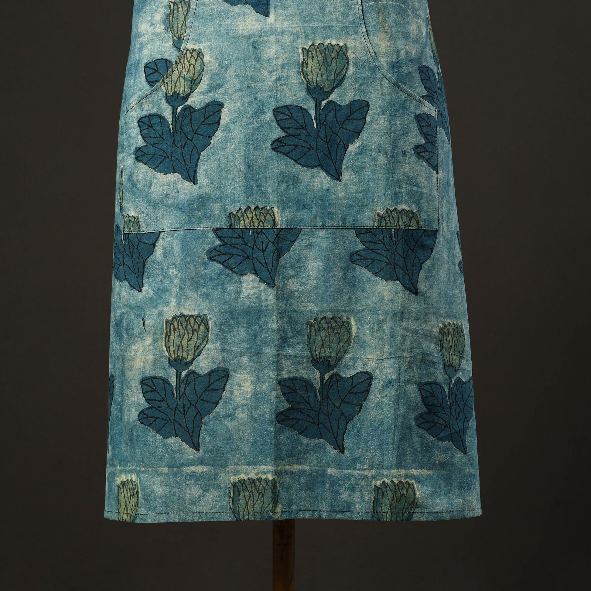 Blue - Bagru Block Print Cotton Apron with Pocket 22