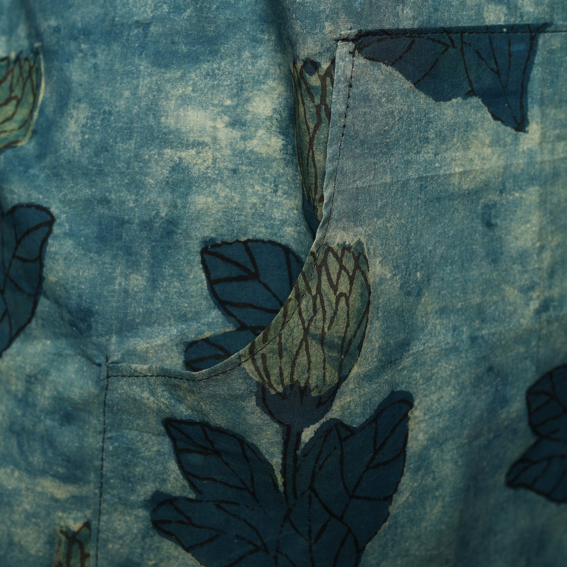 Blue - Bagru Block Print Cotton Apron with Pocket 22