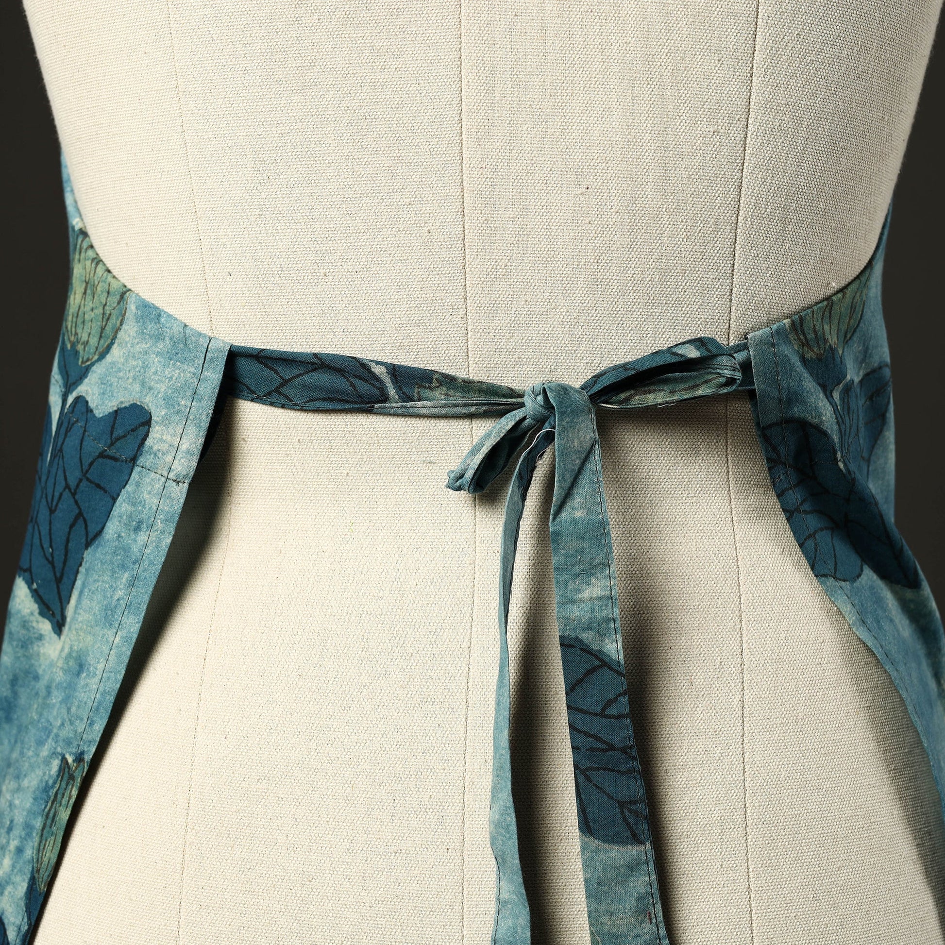 Blue - Bagru Block Print Cotton Apron with Pocket 22