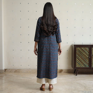 Blue -  Ajrakh Block Printed Cotton Straight Kurta 47