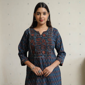 Blue -  Ajrakh Block Printed Cotton Straight Kurta 47