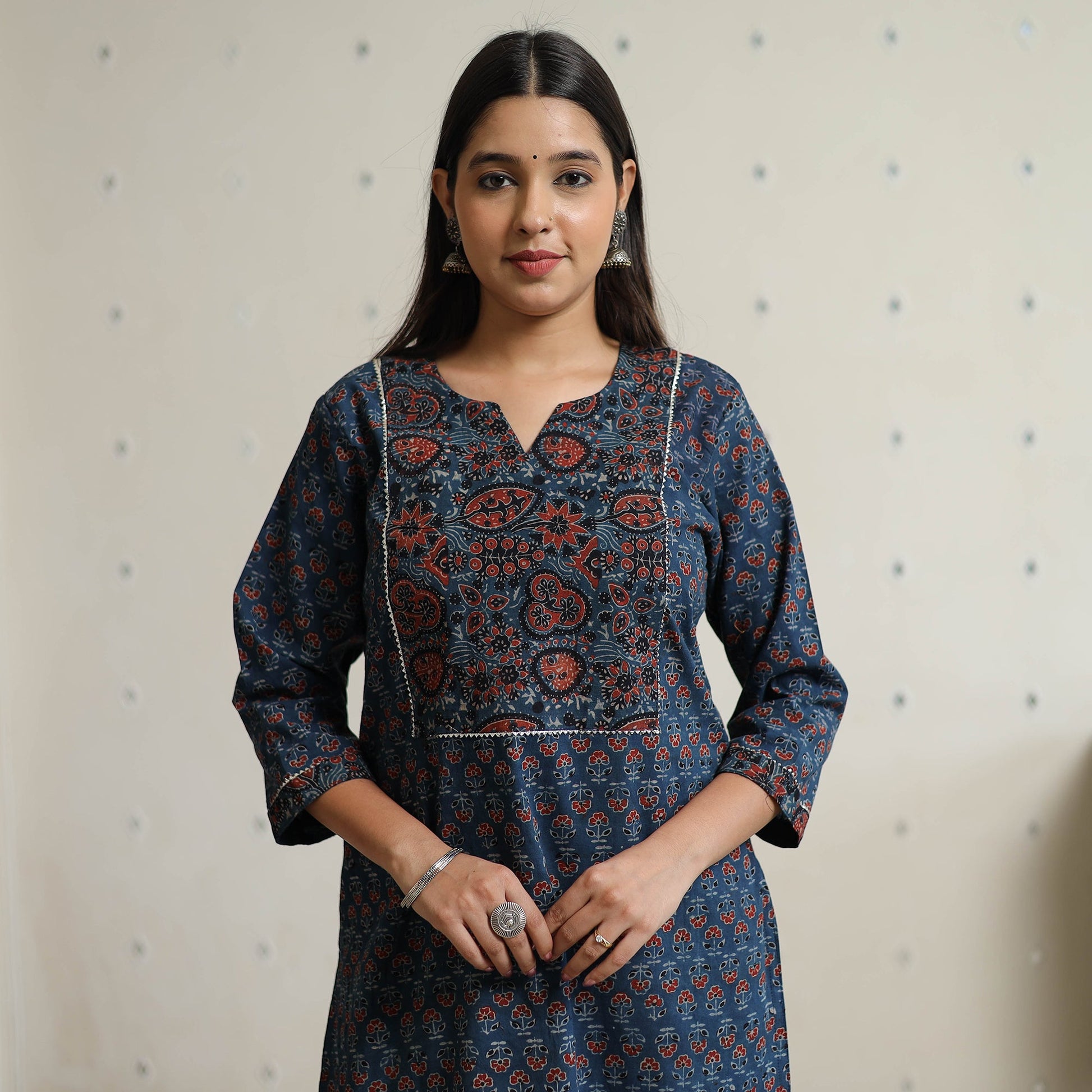 Blue -  Ajrakh Block Printed Cotton Straight Kurta 47
