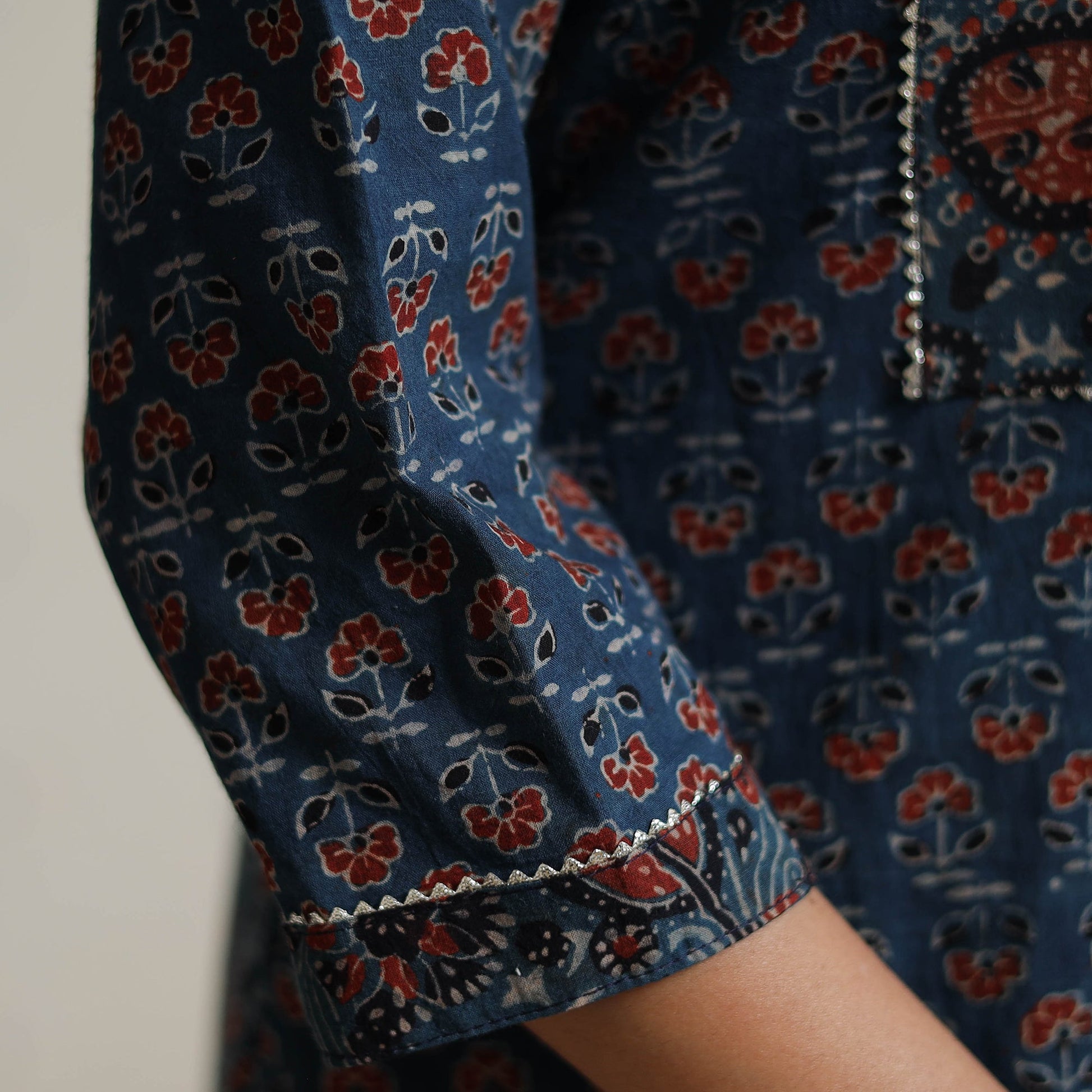 Blue -  Ajrakh Block Printed Cotton Straight Kurta 47