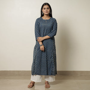 Blue - Akola Hand Block Printed Cotton Straight Kurta 28