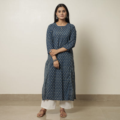Blue - Akola Hand Block Printed Cotton Straight Kurta 28
