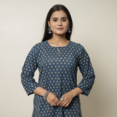 Blue - Akola Hand Block Printed Cotton Straight Kurta 28