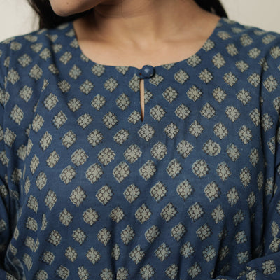 Blue - Akola Hand Block Printed Cotton Straight Kurta 28