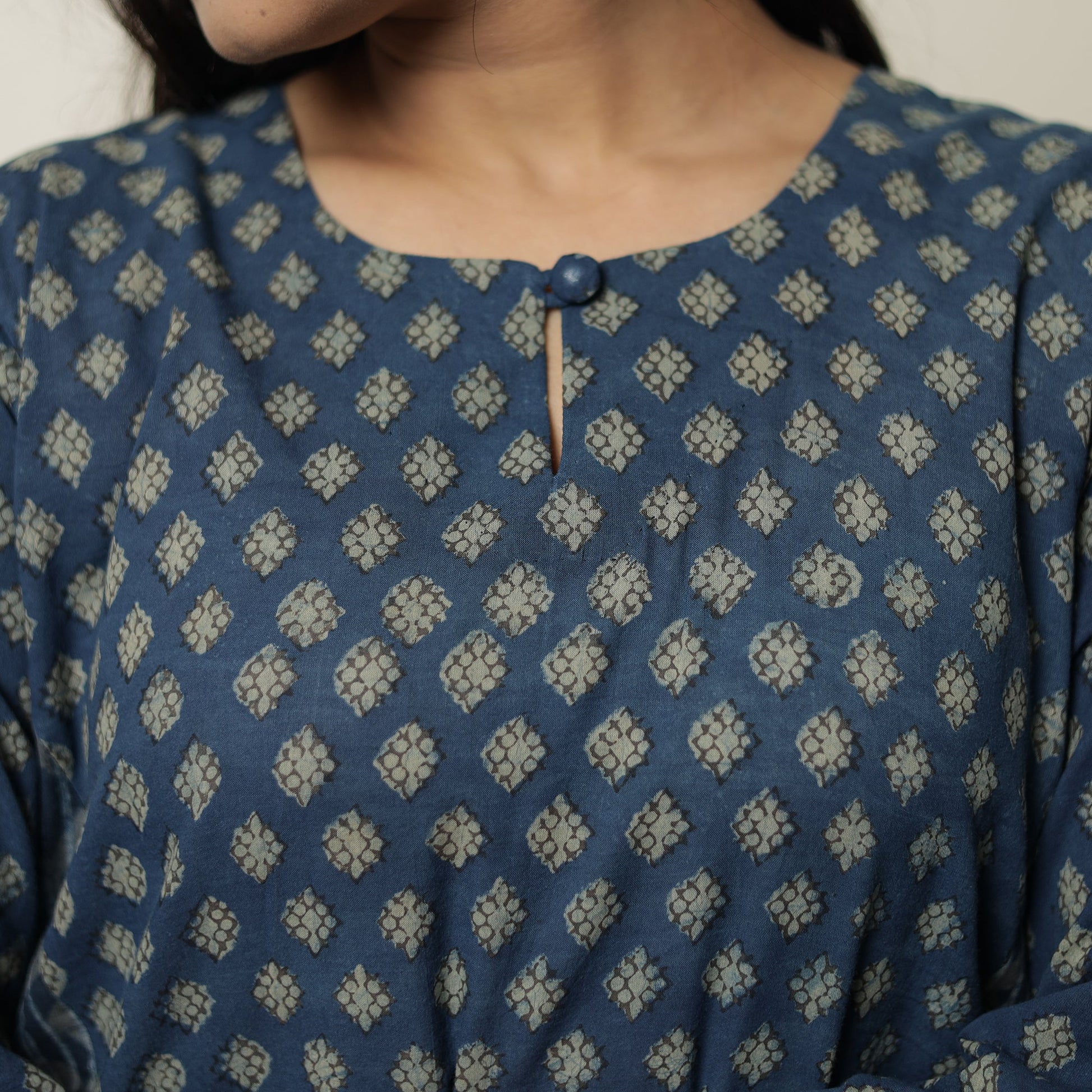 Blue - Akola Hand Block Printed Cotton Straight Kurta 28