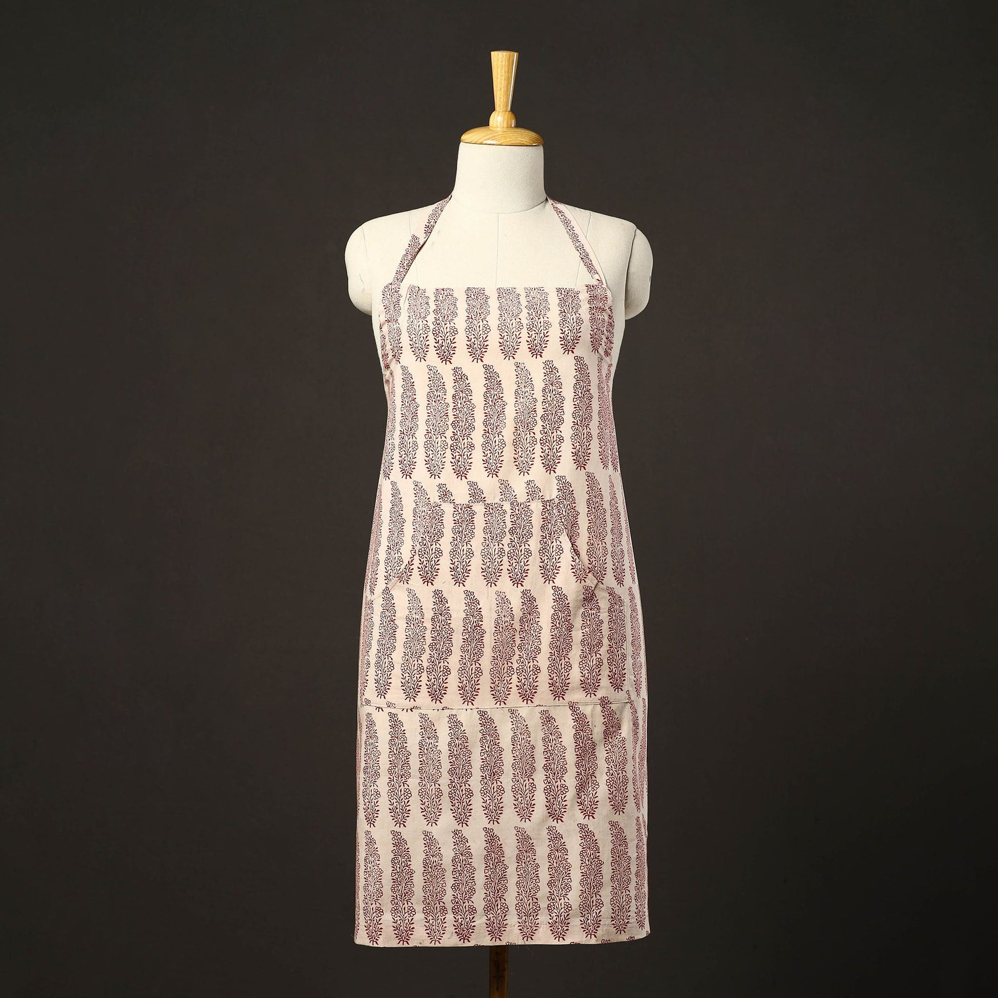 Beige - Bagh Block Print Cotton Apron with Pocket 25