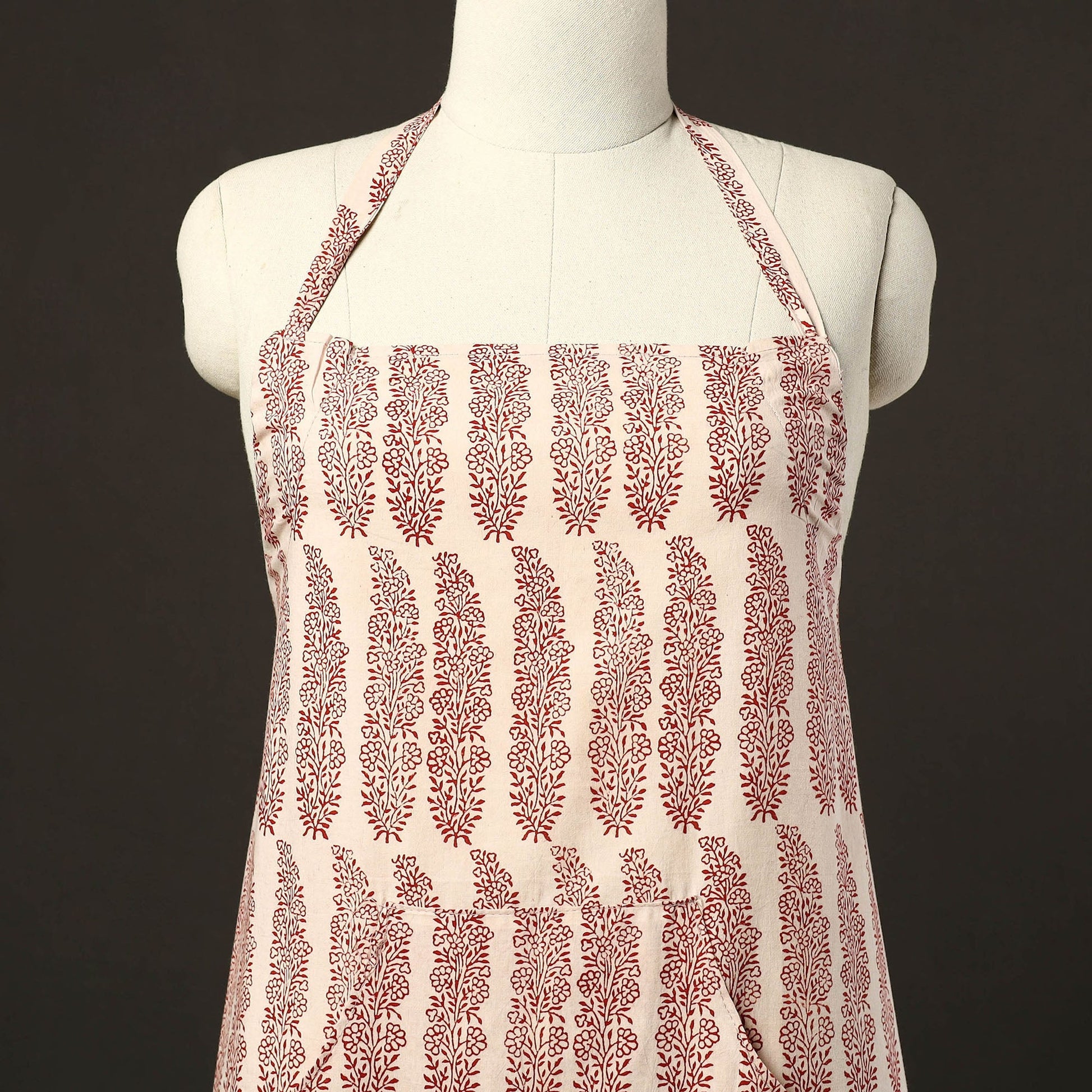 Beige - Bagh Block Print Cotton Apron with Pocket 25