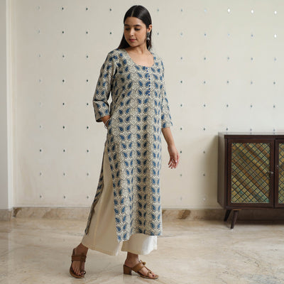 Beige - Ajrakh Block Printed Long Straight Kurta 51