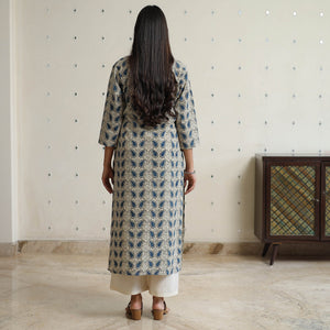 Beige - Ajrakh Block Printed Long Straight Kurta 51