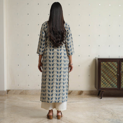 Beige - Ajrakh Block Printed Long Straight Kurta 51