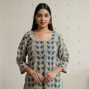 Beige - Ajrakh Block Printed Long Straight Kurta 51