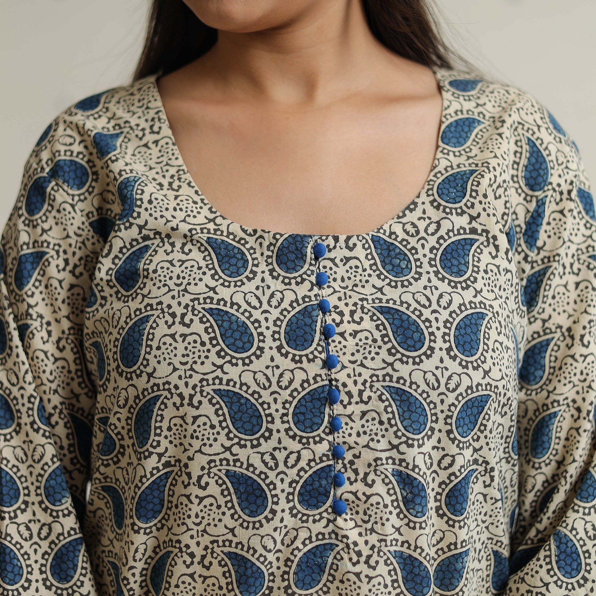 Beige - Ajrakh Block Printed Long Straight Kurta 51