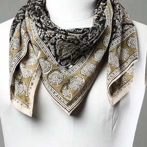 Black - Pedana Kalamkari Block Printed Natural Dyed Cotton Scarf 78