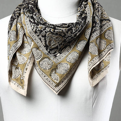 Black - Pedana Kalamkari Block Printed Natural Dyed Cotton Scarf 78