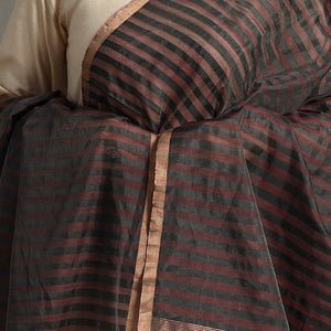 Black - Traditional Chanderi Silk Handloom Zari Buti Dupatta with Tassels 26