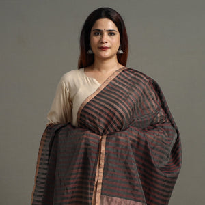 Black - Traditional Chanderi Silk Handloom Zari Buti Dupatta with Tassels 26
