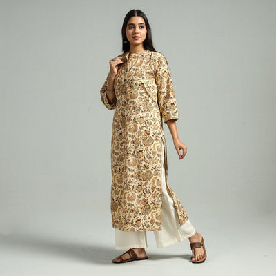 Beige - Pedana Kalamkari Hand Block Printed Cotton Straight Kurta 58
