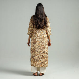 Beige - Pedana Kalamkari Hand Block Printed Cotton Straight Kurta 58