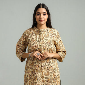 Beige - Pedana Kalamkari Hand Block Printed Cotton Straight Kurta 58