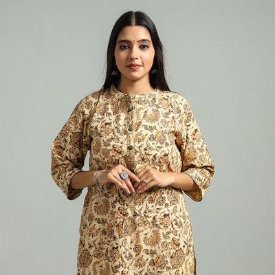 Beige - Pedana Kalamkari Hand Block Printed Cotton Straight Kurta 58