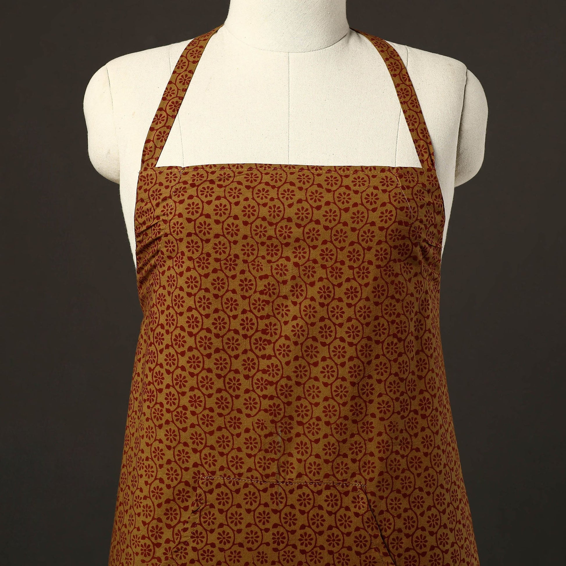 Brown - Bagh Block Print Cotton Apron with Pocket 28