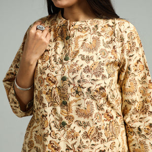 Beige - Pedana Kalamkari Hand Block Printed Cotton Straight Kurta 58