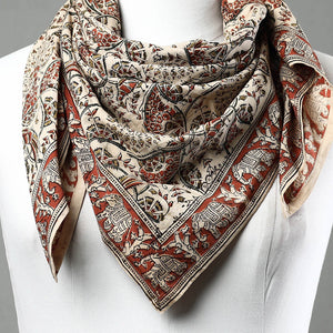 Beige - Pedana Kalamkari Block Printed Natural Dyed Cotton Scarf 89