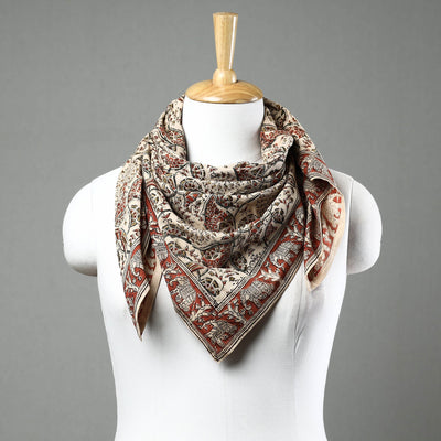 Beige - Pedana Kalamkari Block Printed Natural Dyed Cotton Scarf 89