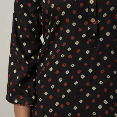 Black - Tie & dye Cotton Straight Bandhani Kurta 02