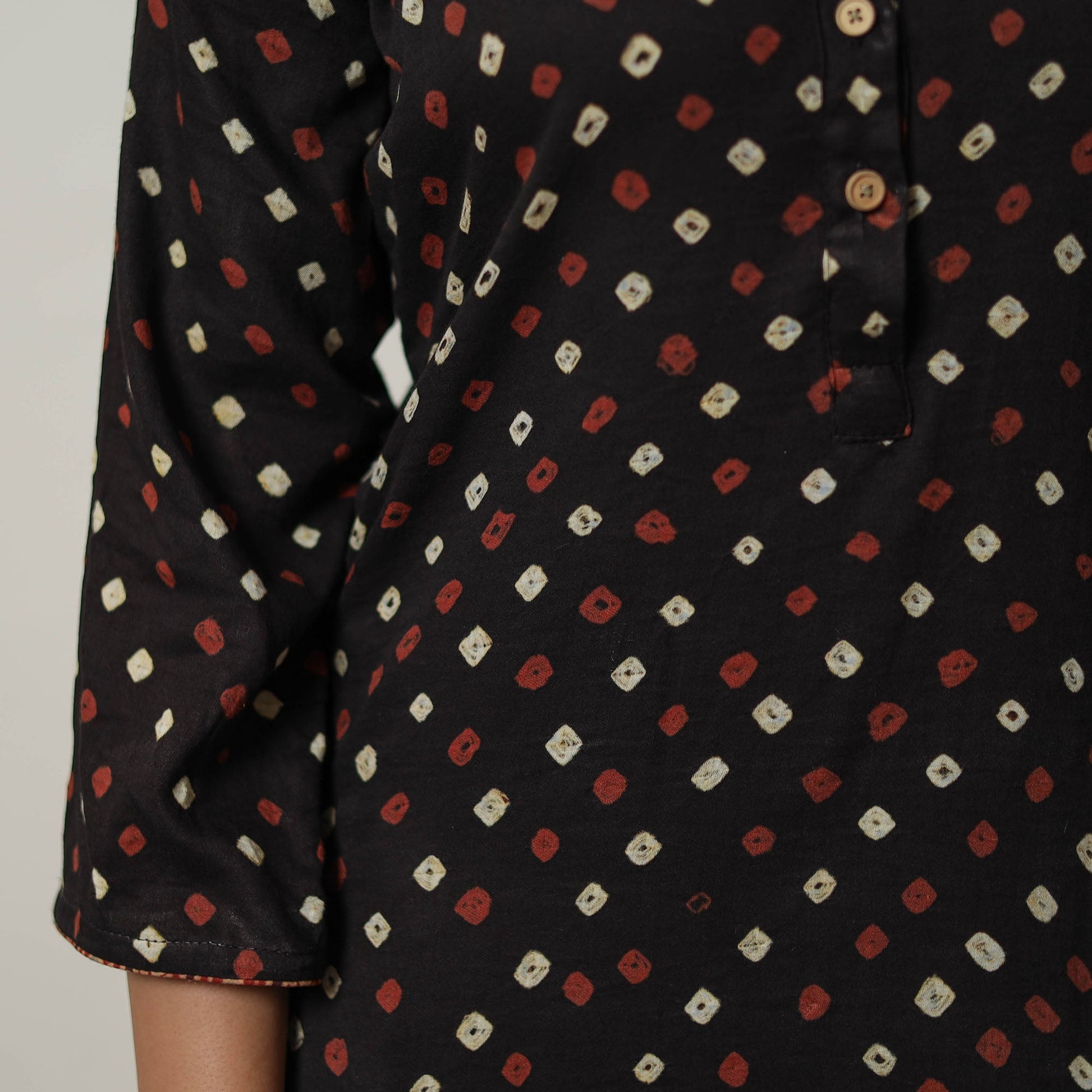 Black - Tie & dye Cotton Straight Bandhani Kurta 02