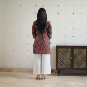 Brown - Block Printed Cotton Gota Work Short Ajrakh Kurta 17