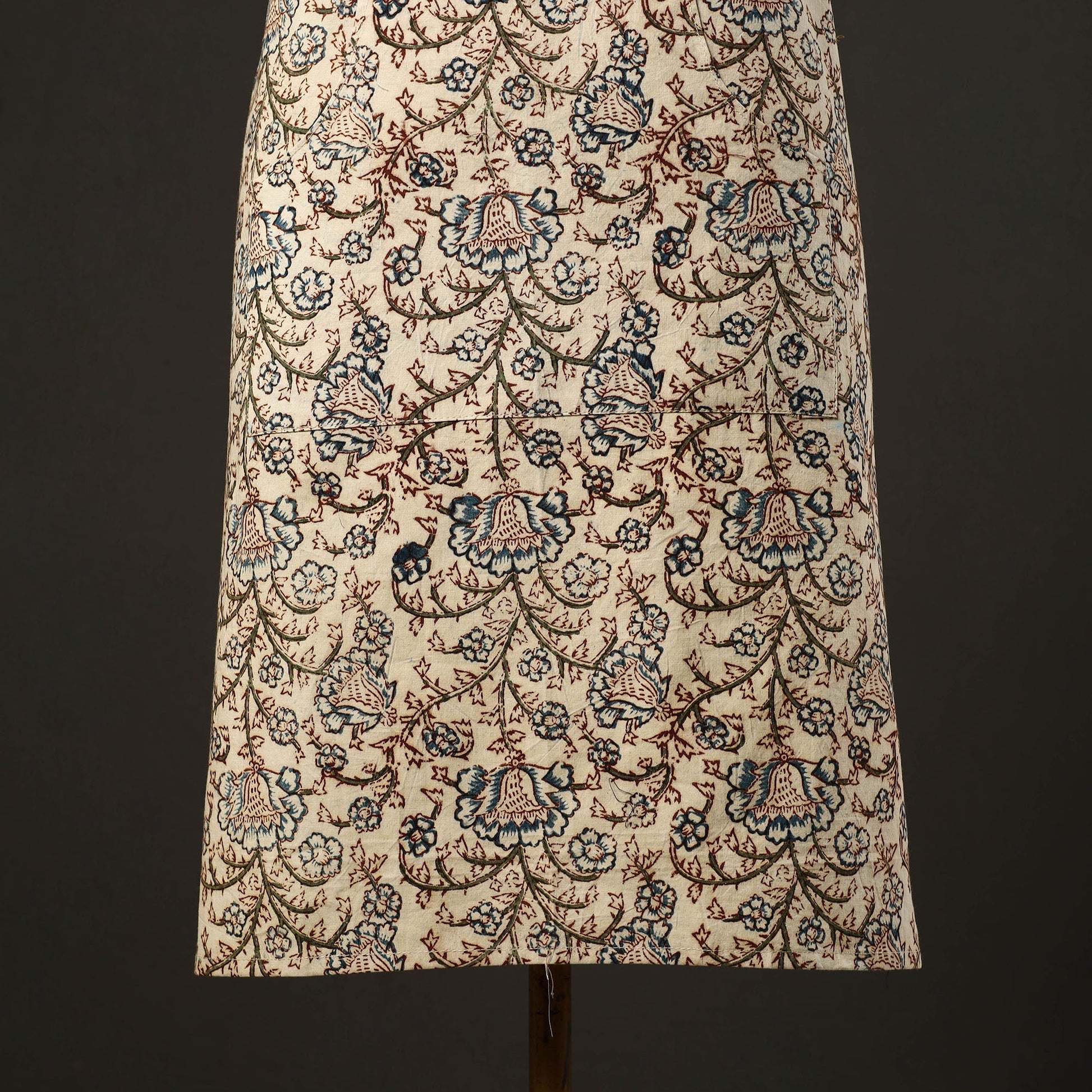 Beige - Kalamkari Block Print Cotton Apron with Pocket 31
