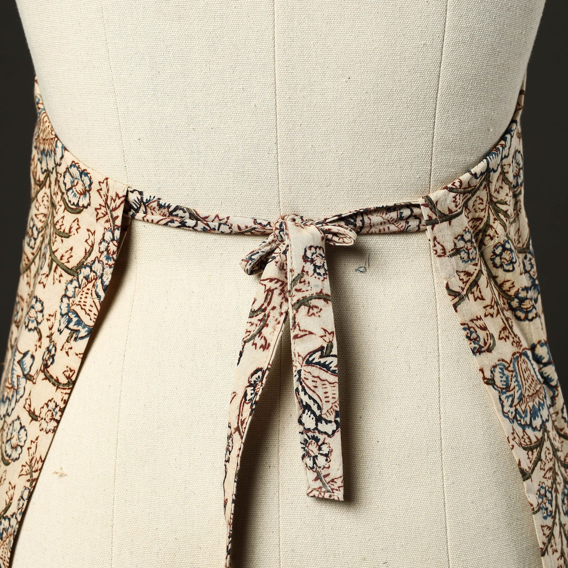 Beige - Kalamkari Block Print Cotton Apron with Pocket 31