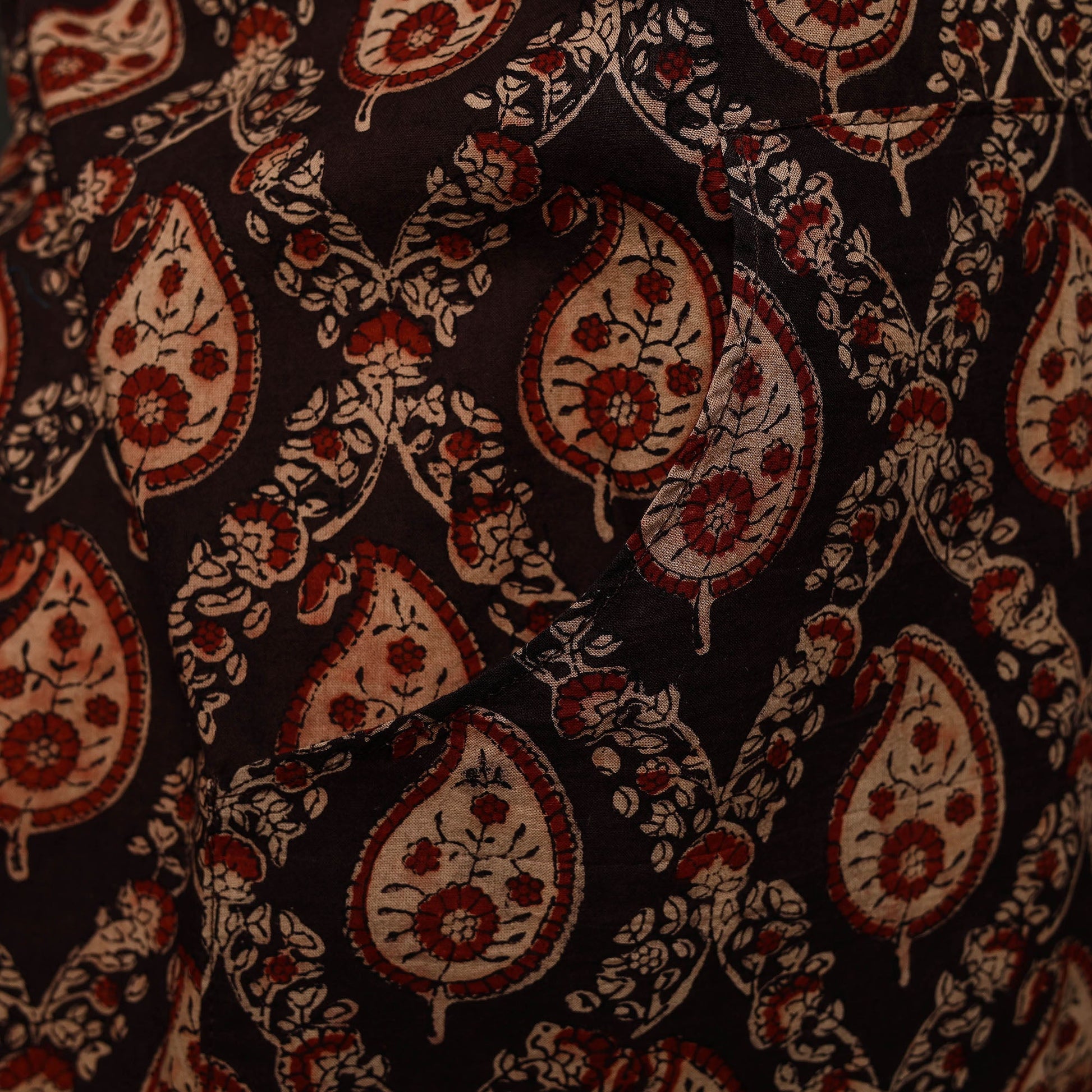 Brown - Kalamkari Block Print Cotton Apron with Pocket 32