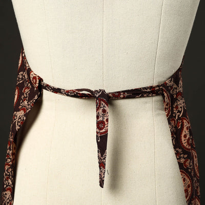 Brown - Kalamkari Block Print Cotton Apron with Pocket 32