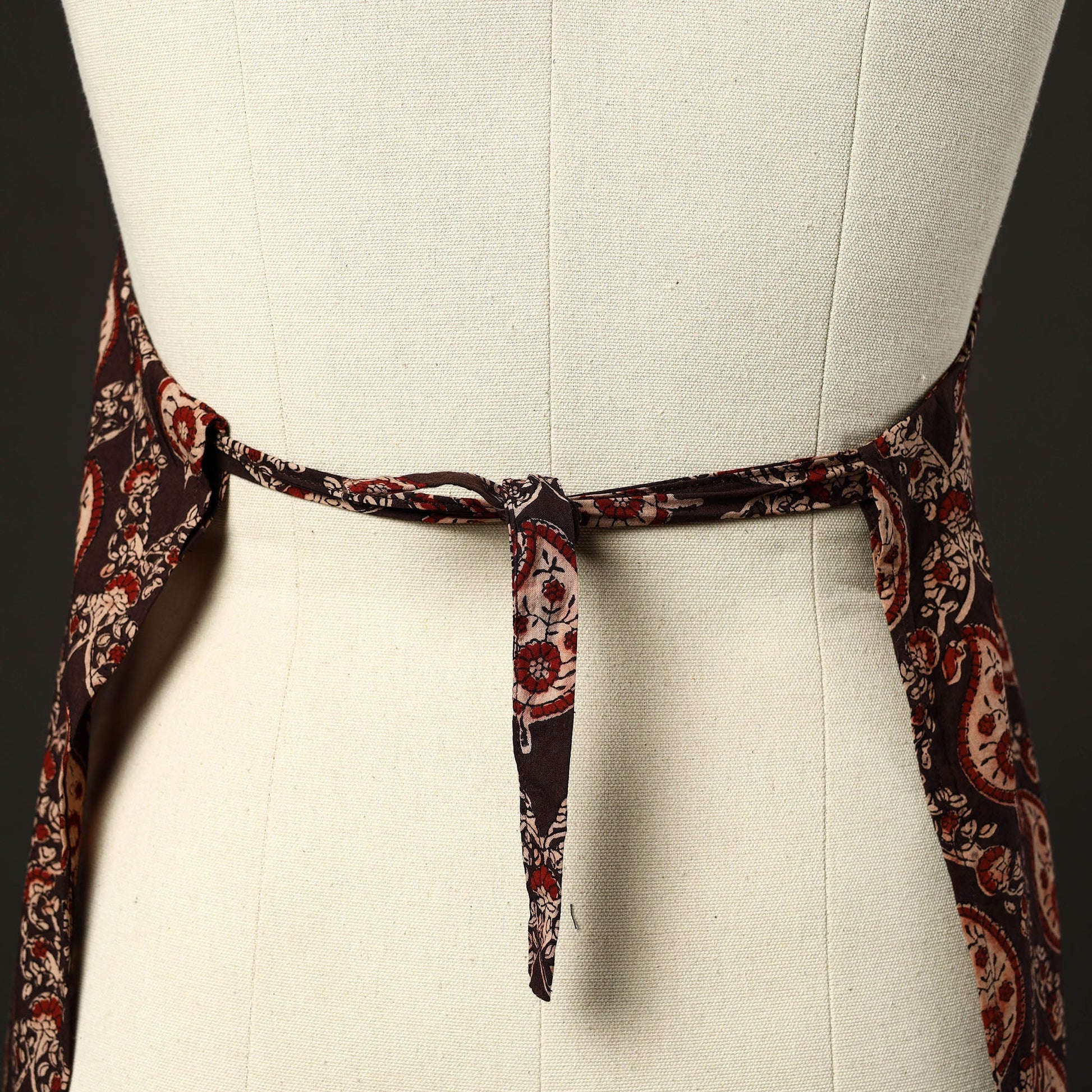 Brown - Kalamkari Block Print Cotton Apron with Pocket 32
