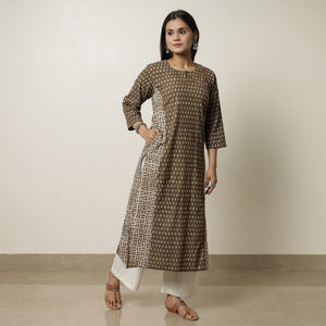 Brown - Akola Hand Block Printed Cotton Straight Kurta 33