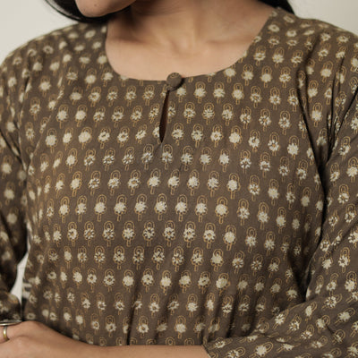 Brown - Akola Hand Block Printed Cotton Straight Kurta 33