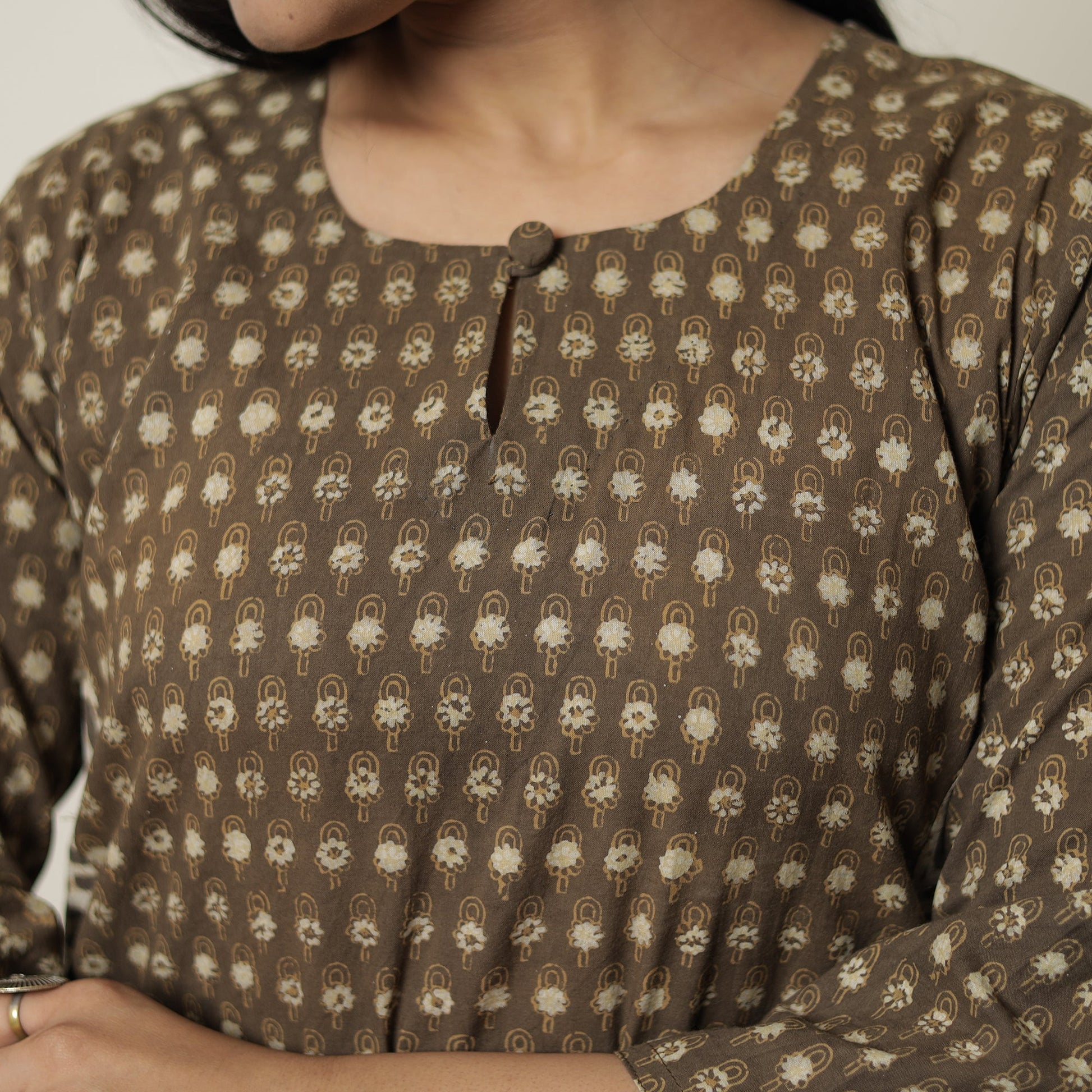 Brown - Akola Hand Block Printed Cotton Straight Kurta 33