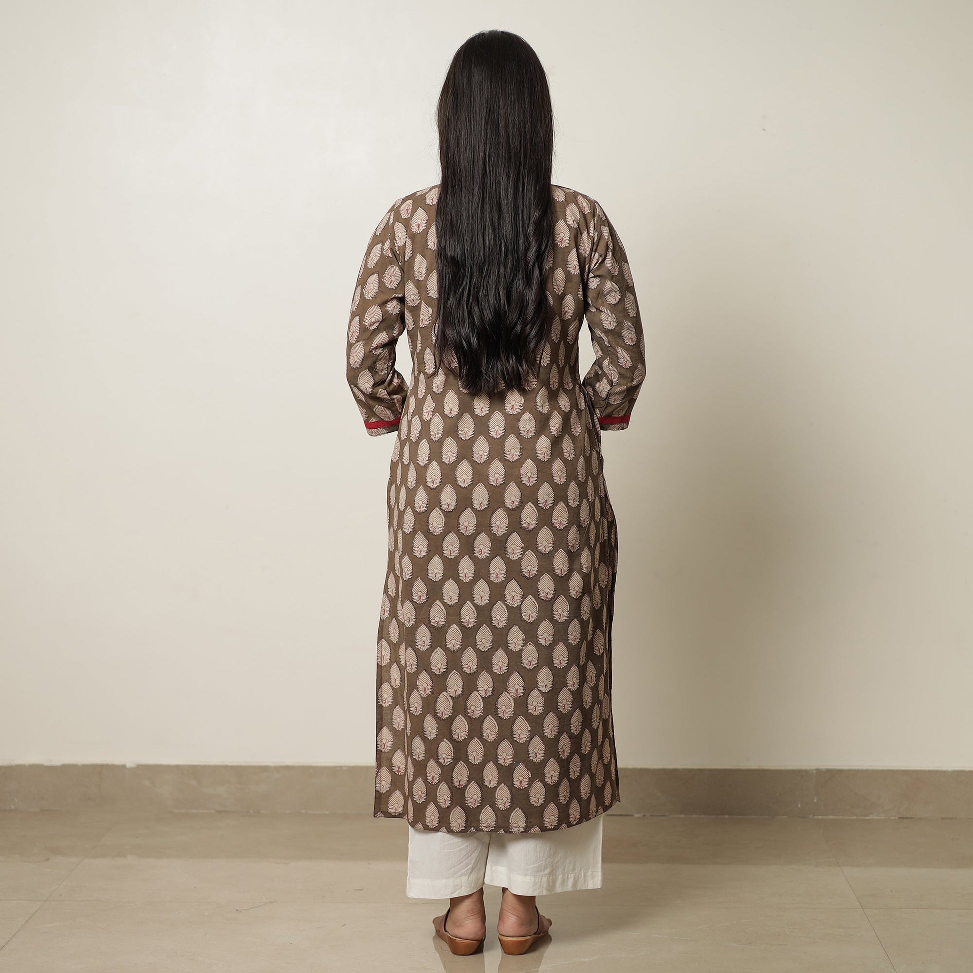 Brown - Akola Block Printed Cotton Straight Kurta 34