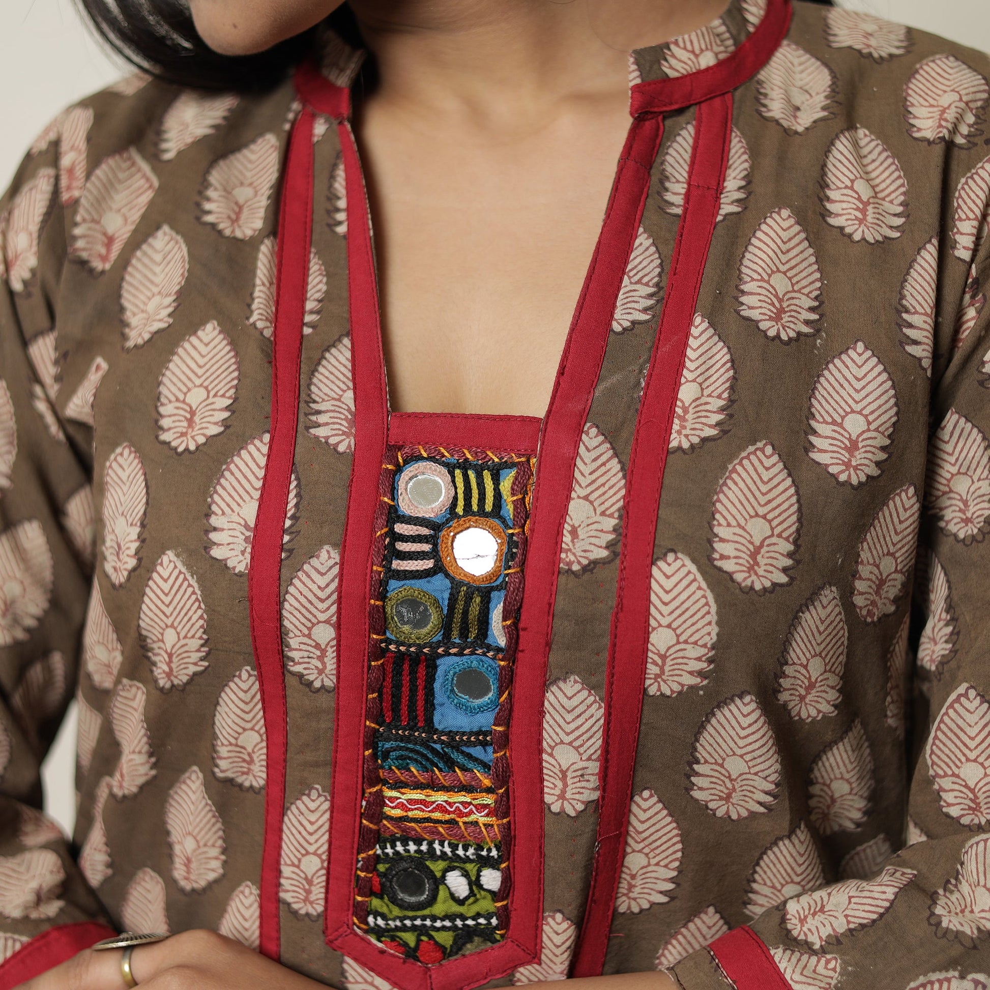 Brown - Akola Block Printed Cotton Straight Kurta 34