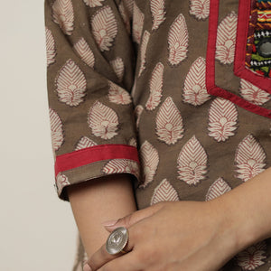Brown - Akola Block Printed Cotton Straight Kurta 34