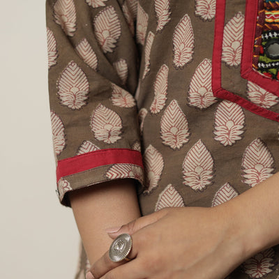 Brown - Akola Block Printed Cotton Straight Kurta 34